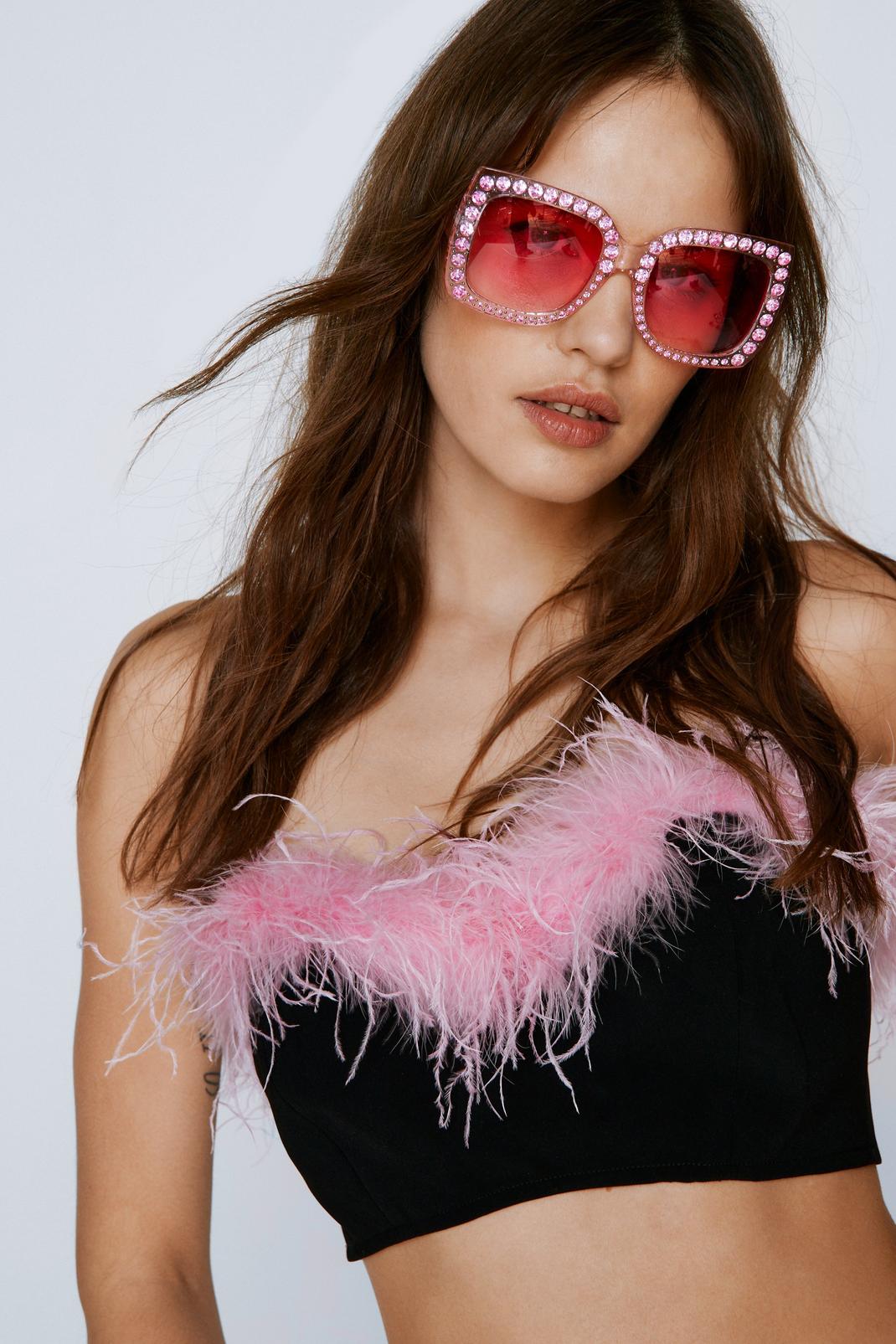 Pink Diamante Oversized Colour Lense Glasses image number 1