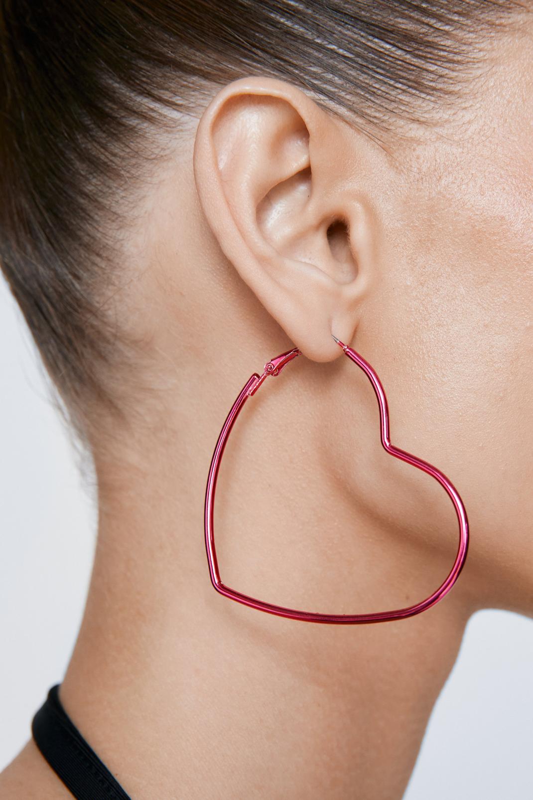 Pink Oversized Heart Earrings image number 1