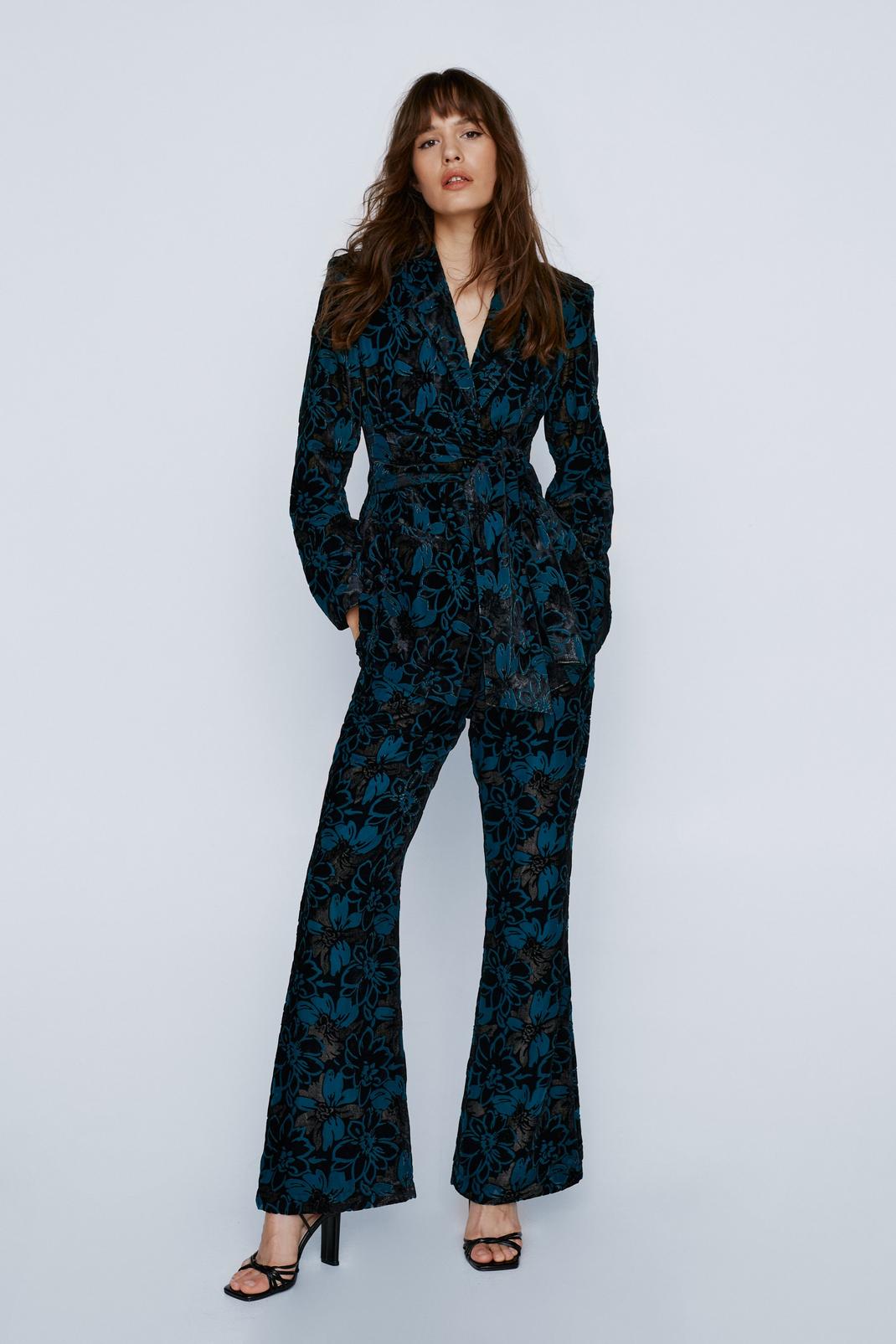 Multi Floral Devore Tailored Wide Leg Trousers image number 1