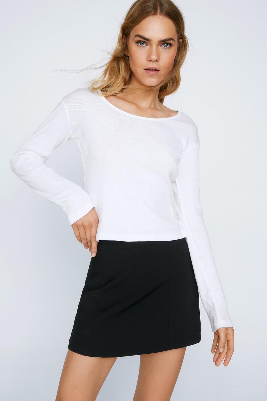 Ribbed Fitted Long Sleeve Scoop Neck T-shirt