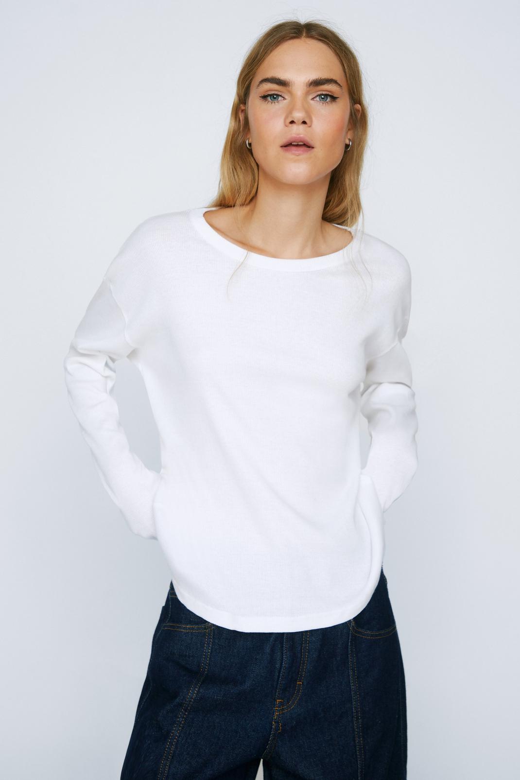 Ecru Relaxed Long Sleeve Ribbed T-shirt  image number 1