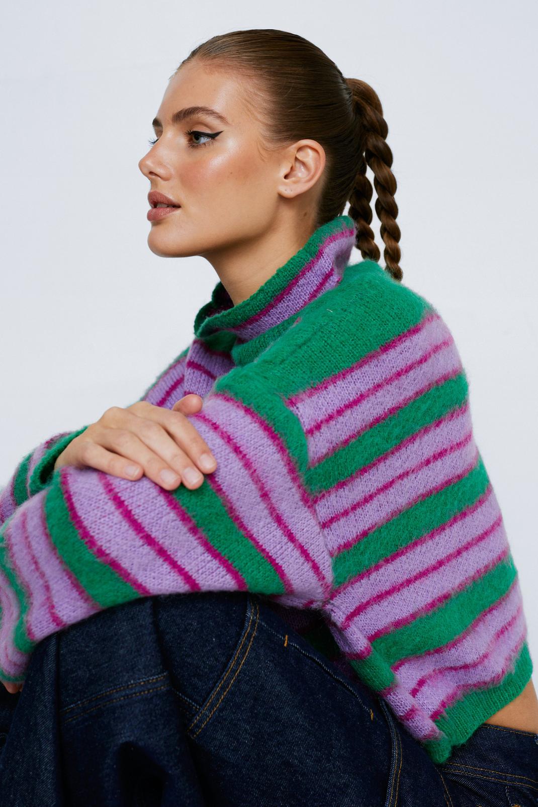 Green Stripe Knitted High Neck Sweater image number 1