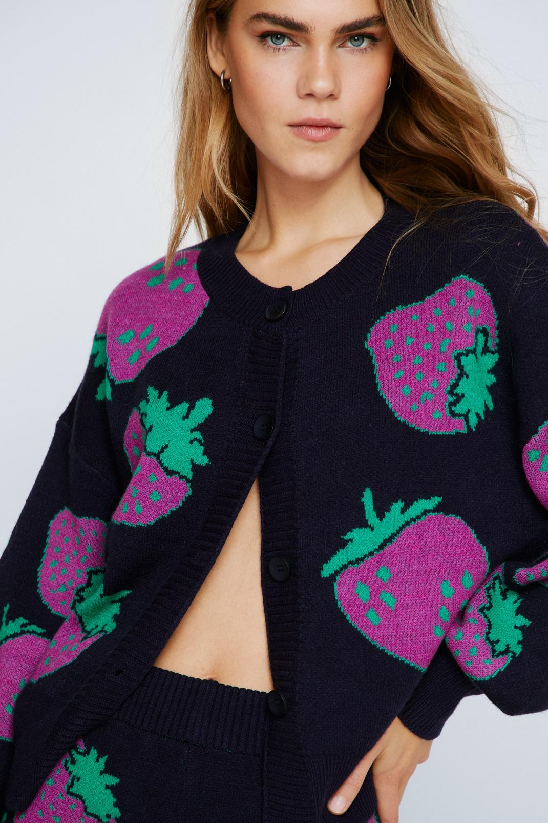 Navy Lounge Strawberry Knitted Cardigan  image number 1
