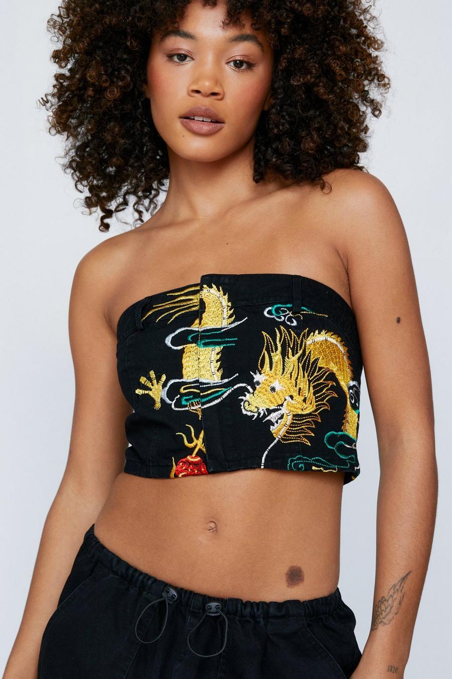 Embroidered Dragon Brushed Twill Corset Top