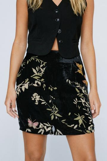 Black Butterfly Velvet Devore Mini Skirt