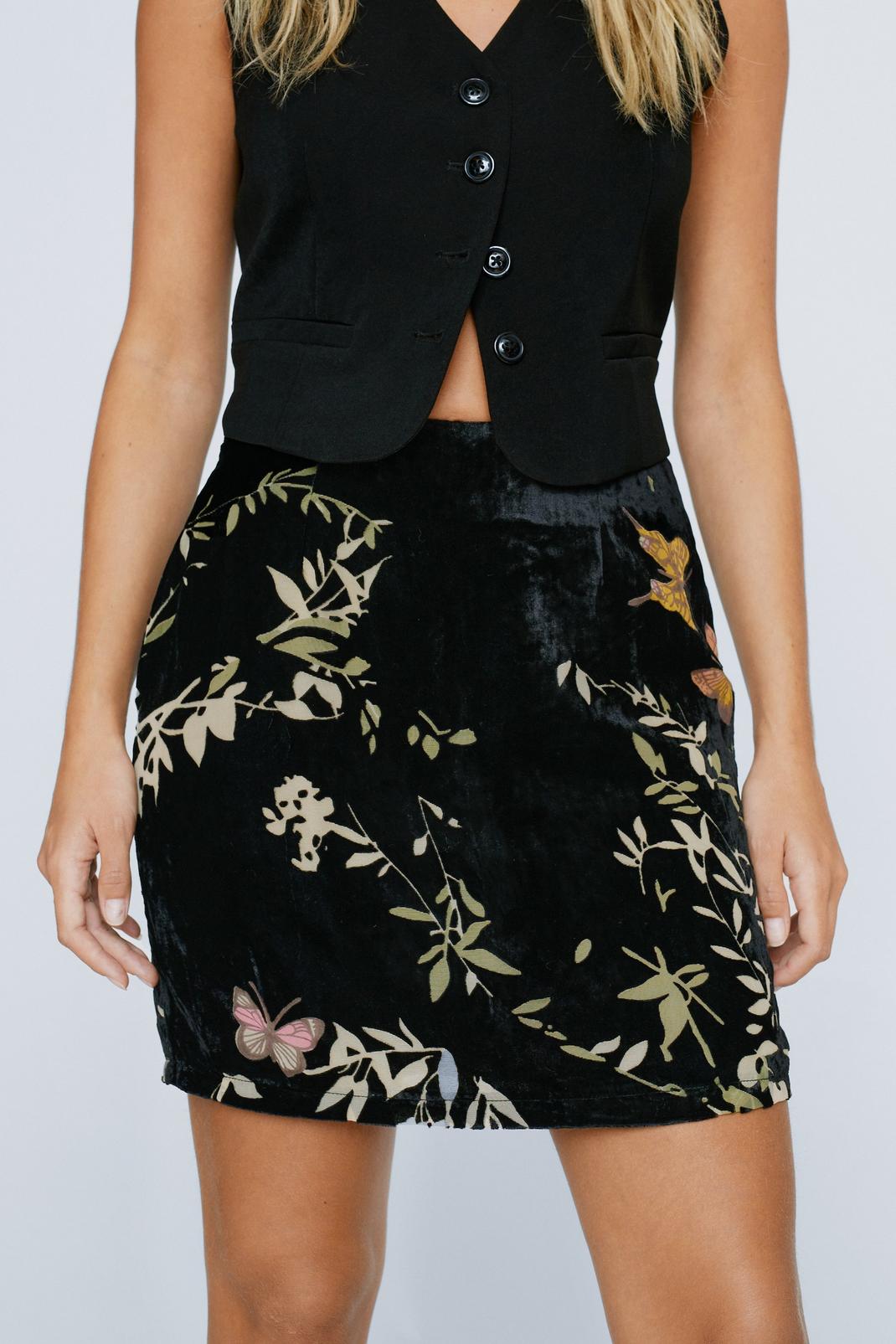 Black Butterfly Velvet Devore Mini Skirt image number 1