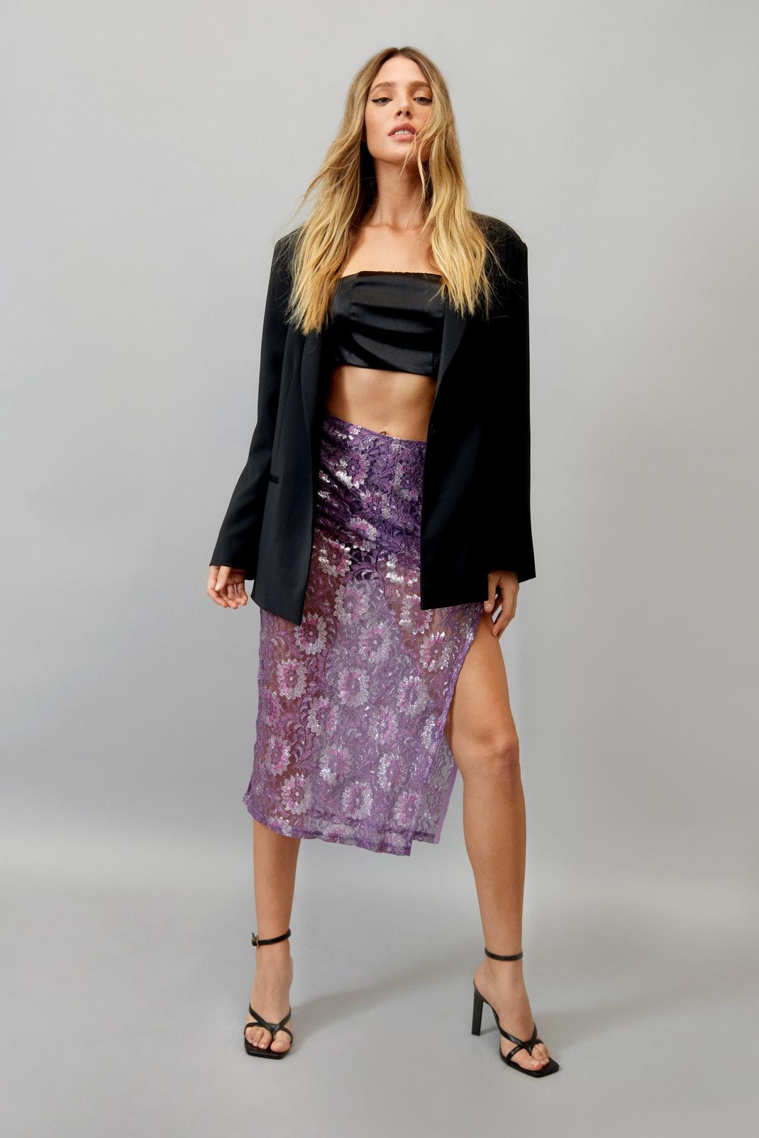 Purple Sheer Lace Slip Skirt image number 1