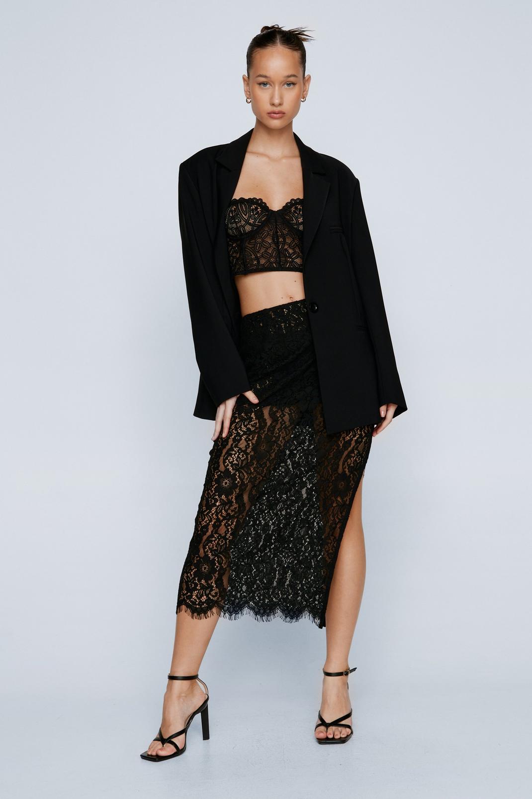 Black Sheer Lace Midi Skirt image number 1
