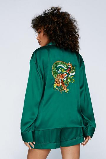 Emerald Green Embroidered Dragon Shirt & Short Pj Set