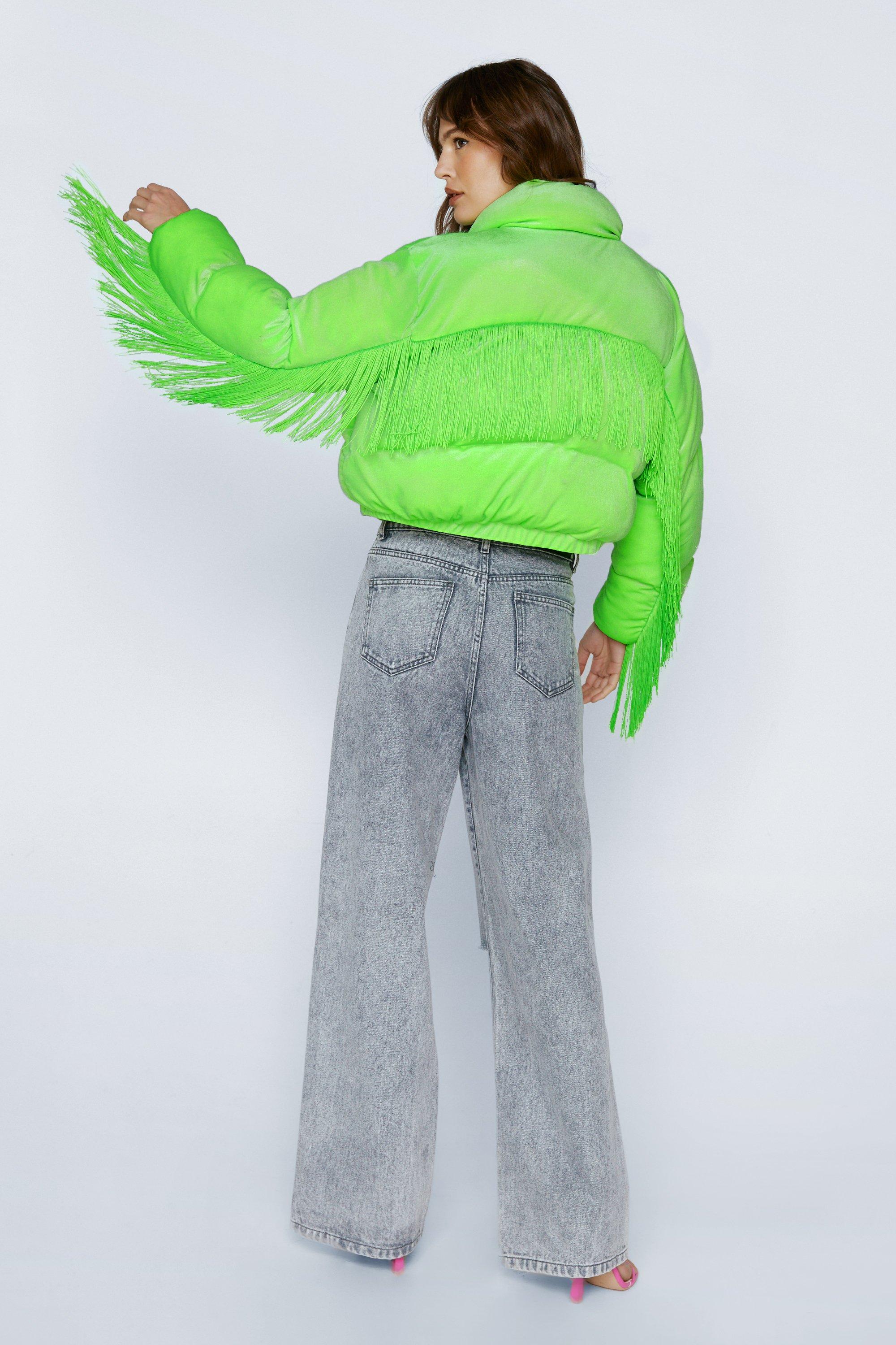 Lime cropped neon puffer jacket hotsell