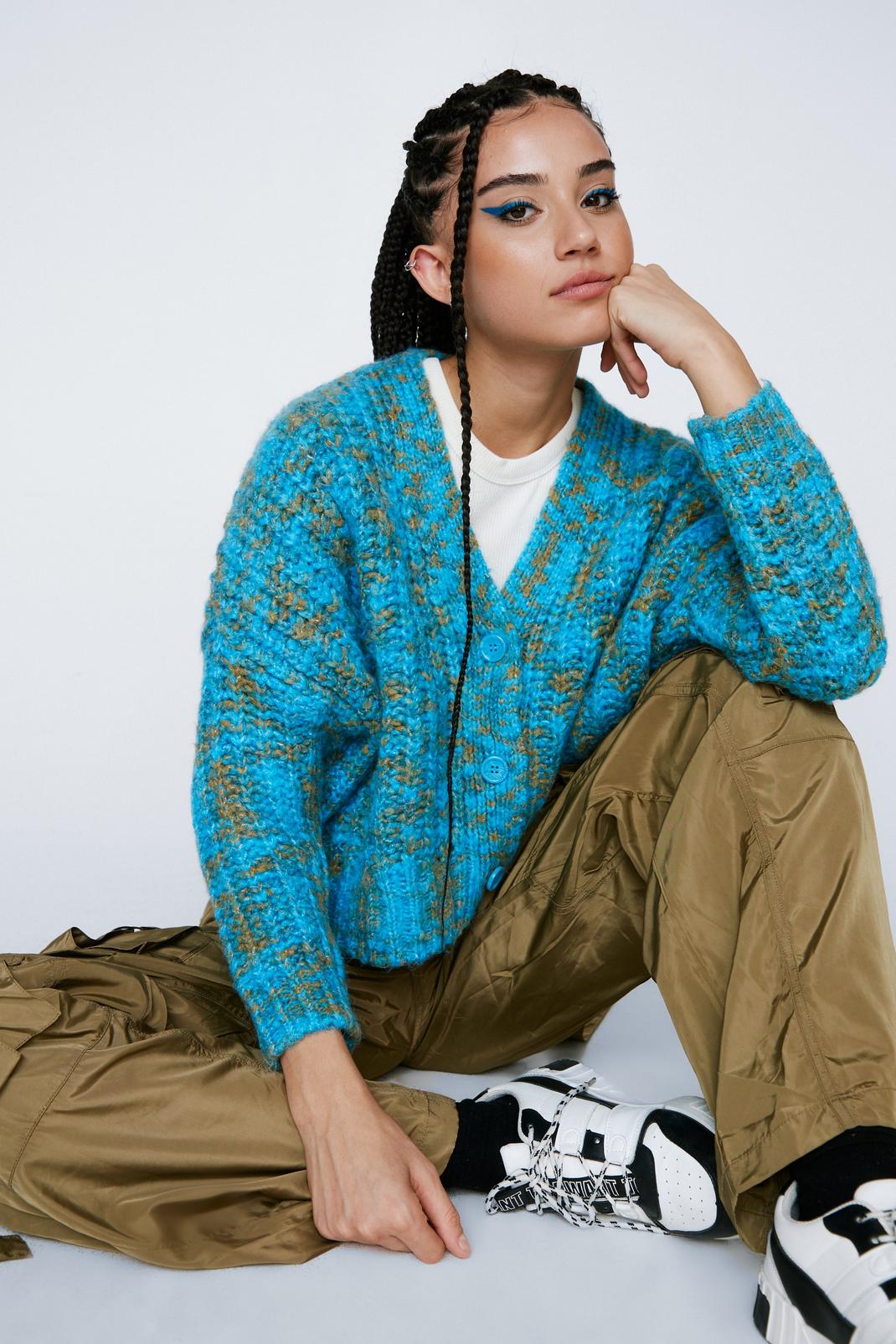 Blue Space Knitted Oversized Cardigan image number 1