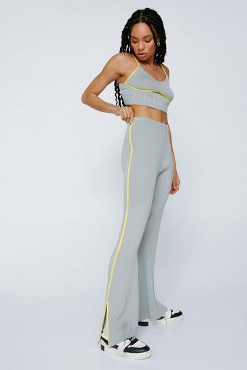 Grey Contrast Piping Knitted Lounge Wide Leg Trouser
