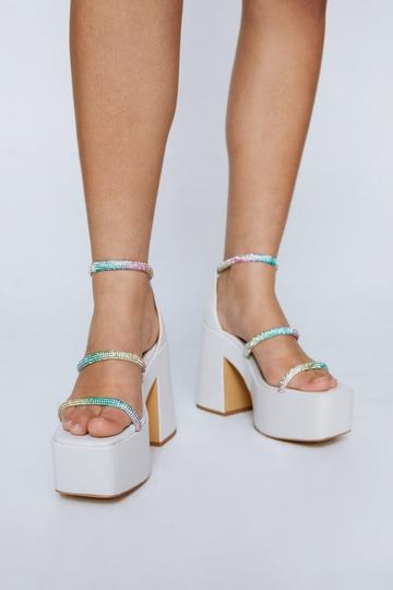 Faux Leather Diamante Platform Heel multi