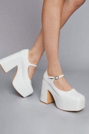 White Faux Leather Platform Mary Jane