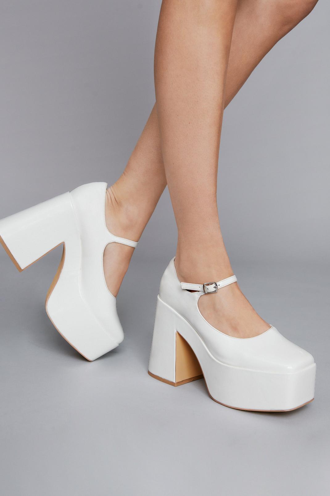 White Faux Leather Platform Mary Janes image number 1
