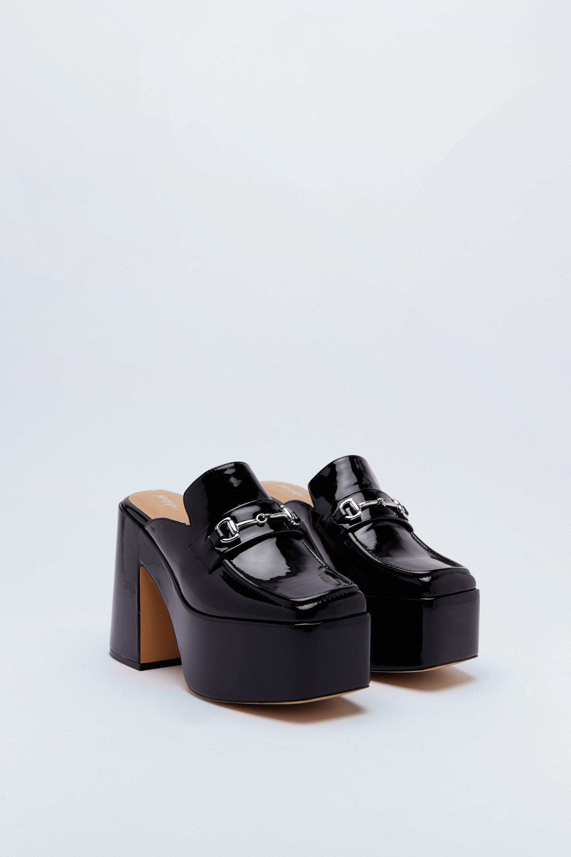 Faux Patent Leather Platform Loafer Heels