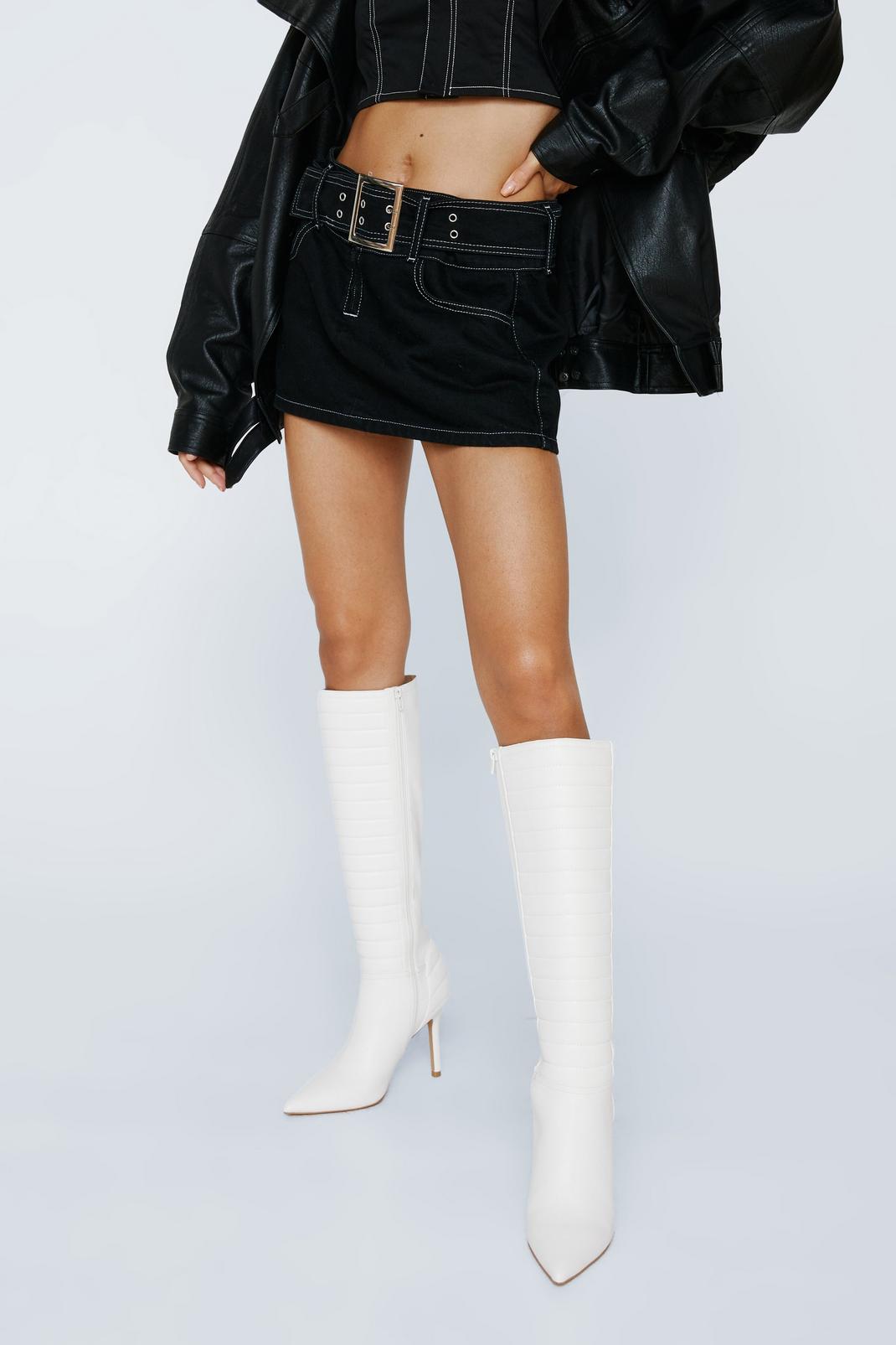 White Faux Leather Padded Knee High Boots image number 1