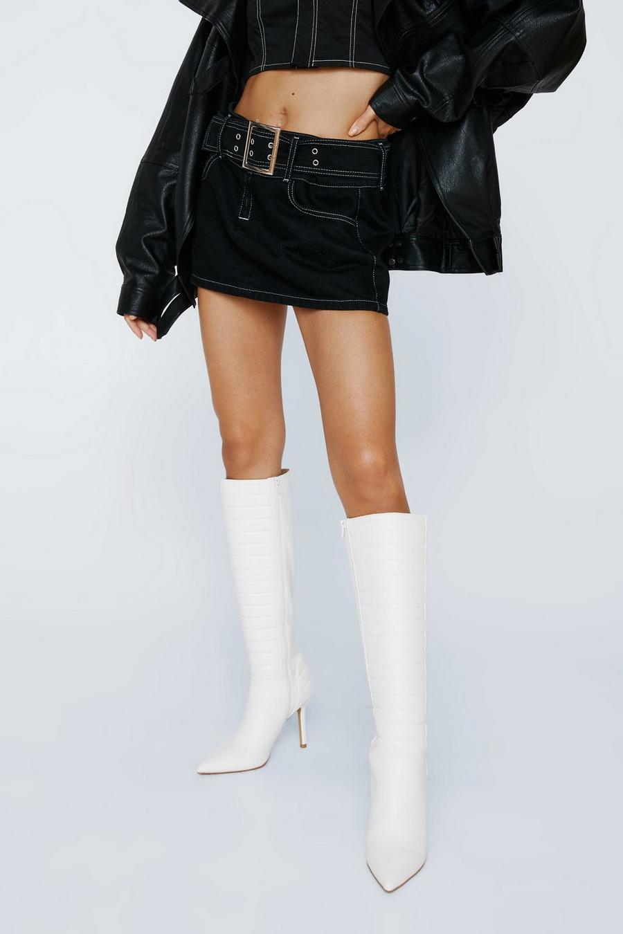 Faux Leather Padded Knee High Boots