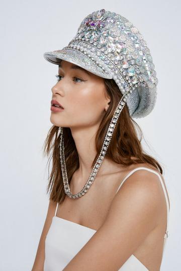 Embellished Diamante Party Hat silver