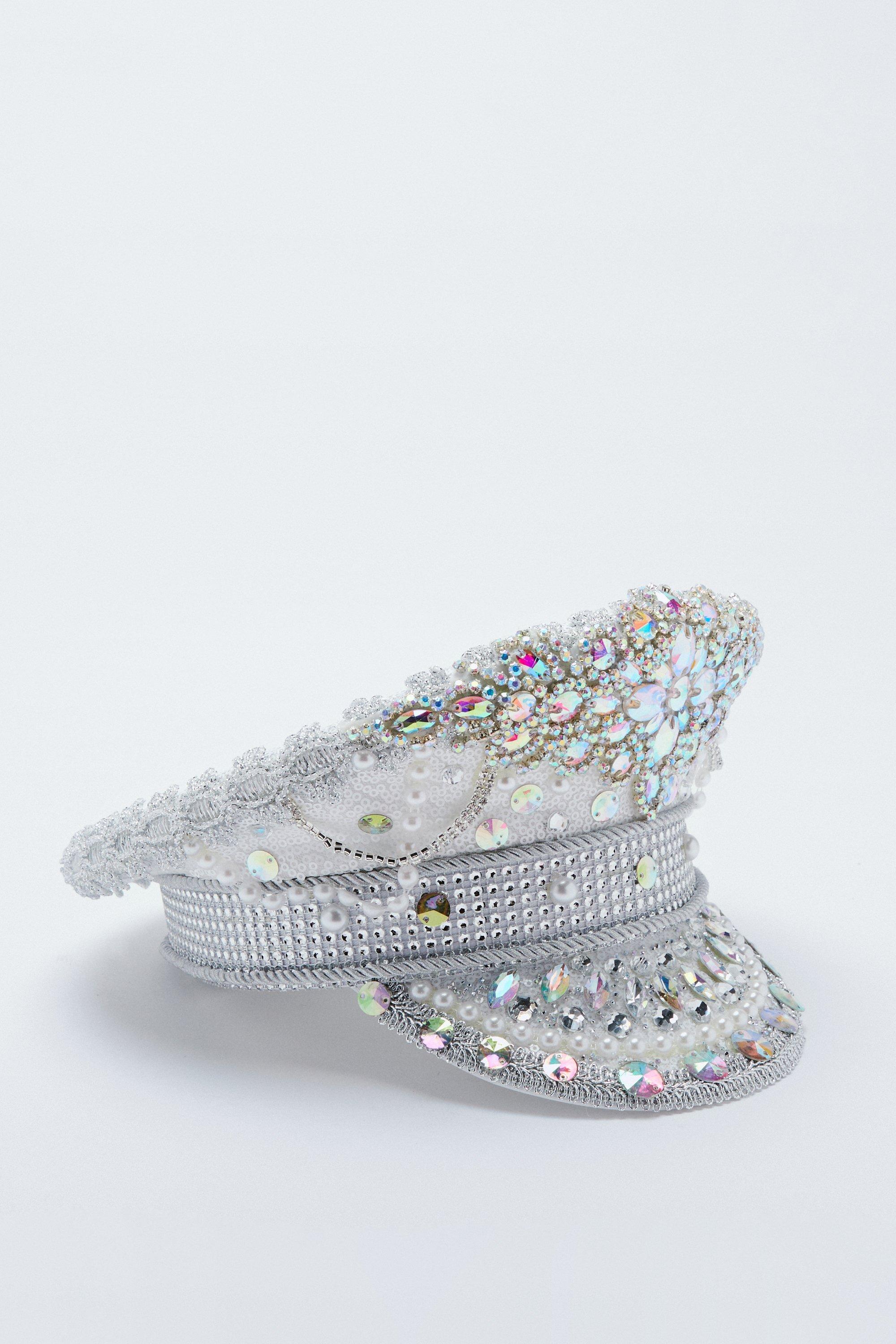 Pearl and Rhinestone Embellished Bride Bucket Hat