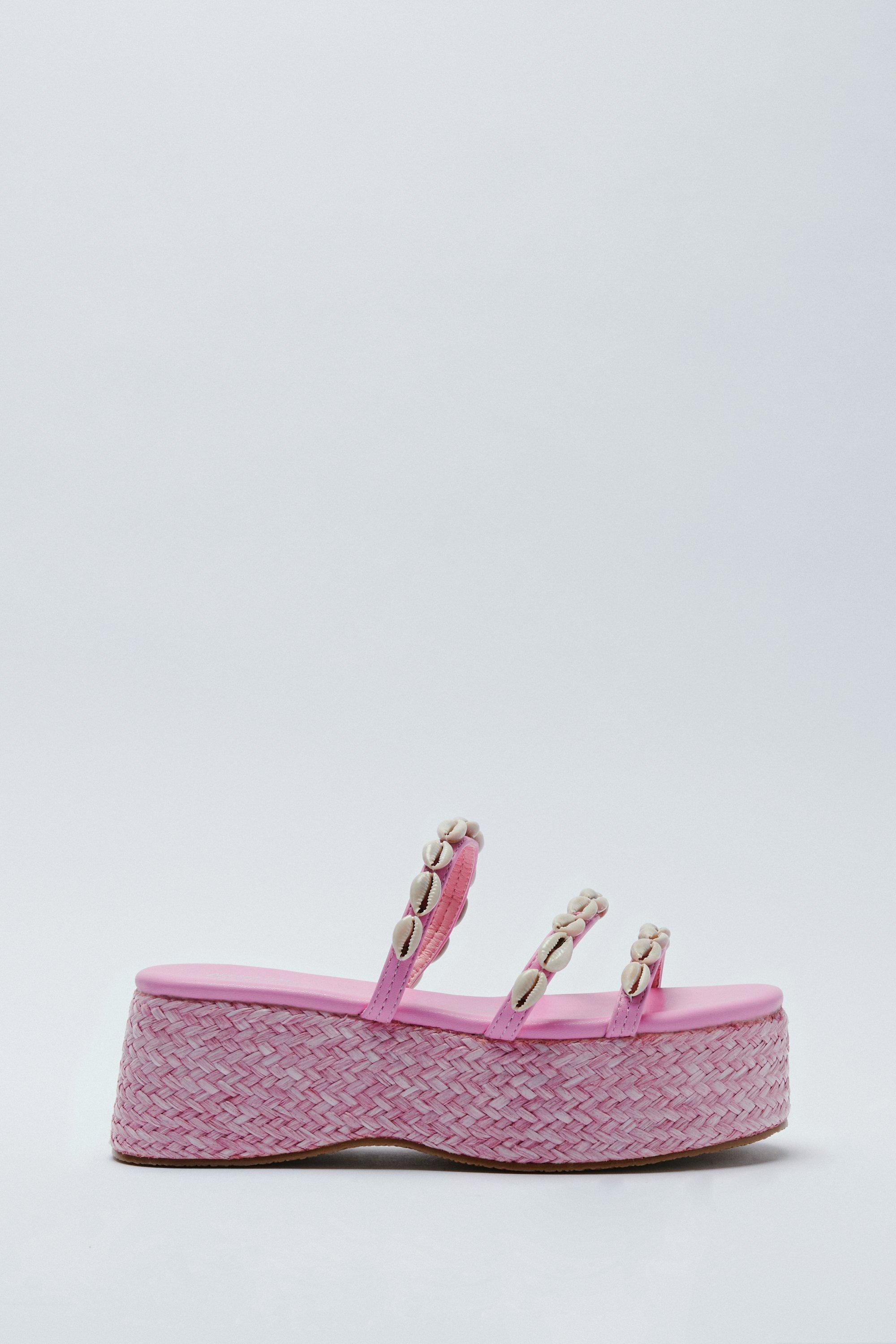 Raffia Color Drench Sea Shell Platform Sandals