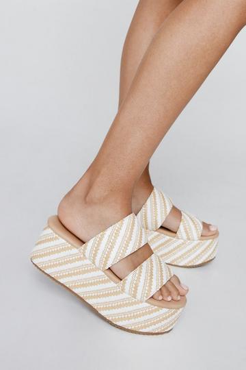 Stripe Raffia Platform Sandals white