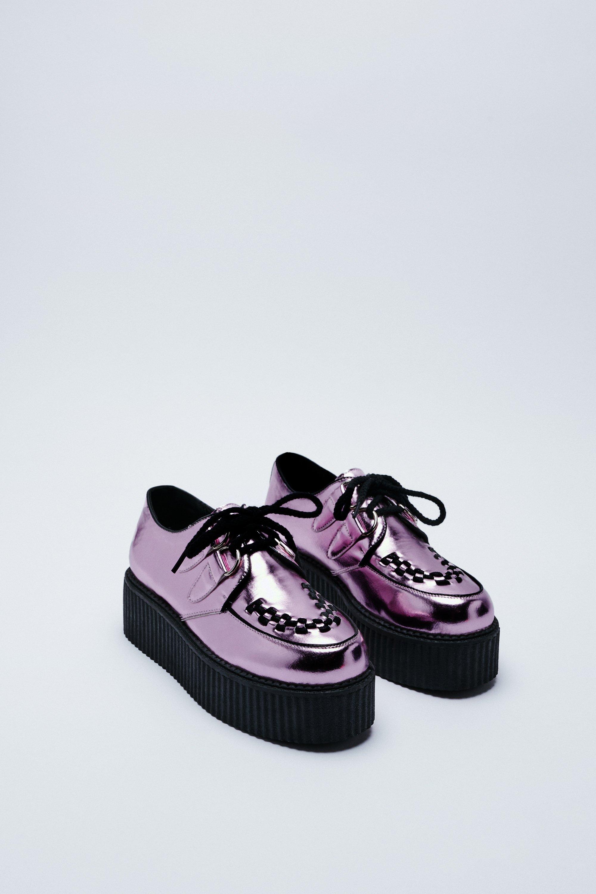 Metallic Lace Up Platform Creepers Shoes