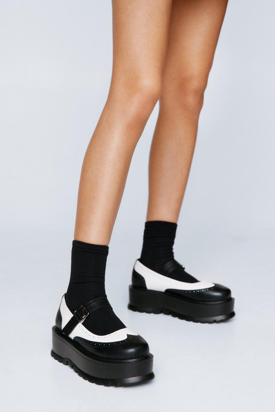 Faux Leather Colorblock Platform Mary Janes