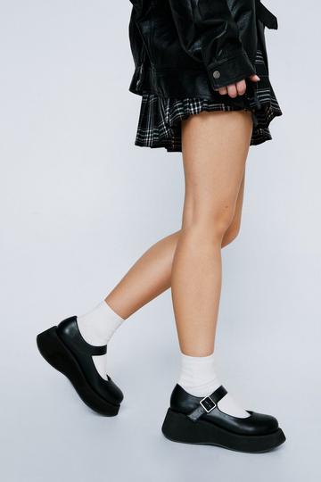 Black Faux Leather Platform Wedge Mary Janes