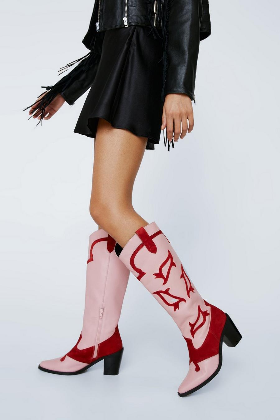 Leather Colour Block Western Boot