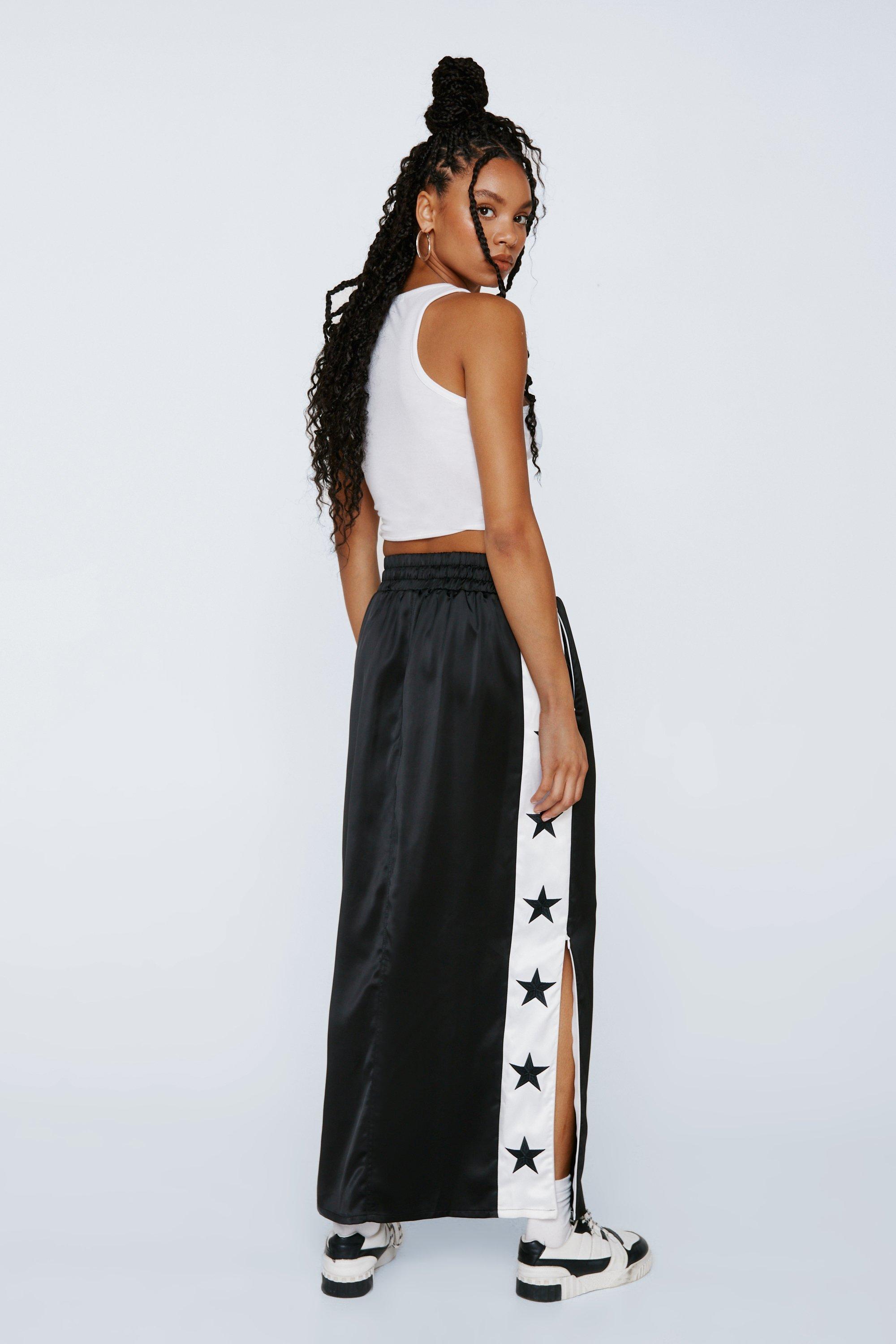 Embroidered Star Taping Detail Satin Maxi | Nasty