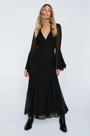 Chiffon Long Sleeve Panelled Maxi Dress black
