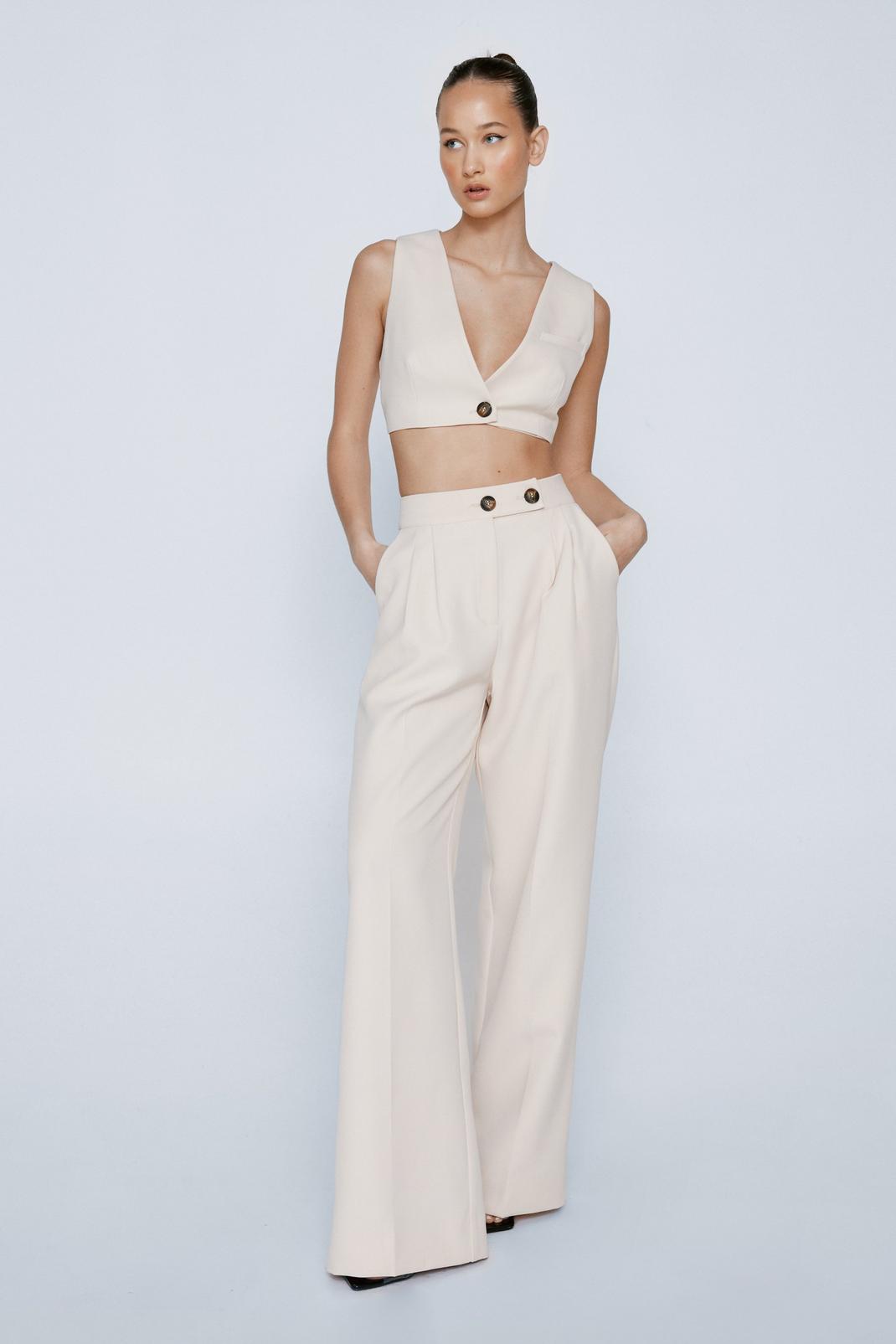 Neutral Premium Co-ord Tab Detail Wide Leg Trousers image number 1