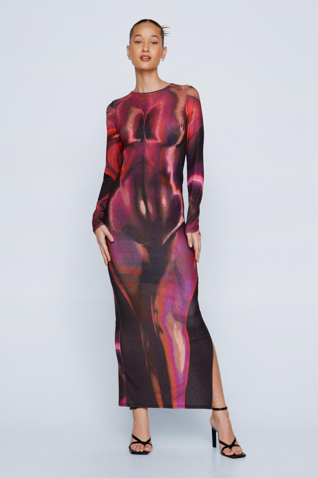 Robe longue à manches longues et imprimé abstrait, Multi image number 1