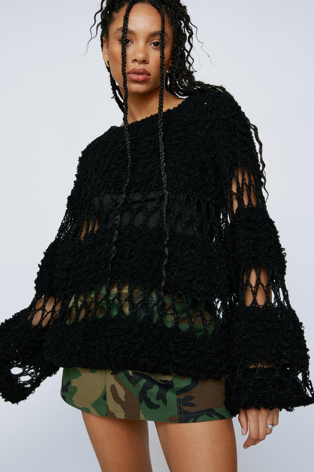 Black Open Panelled Knitted Jumper  image number 1