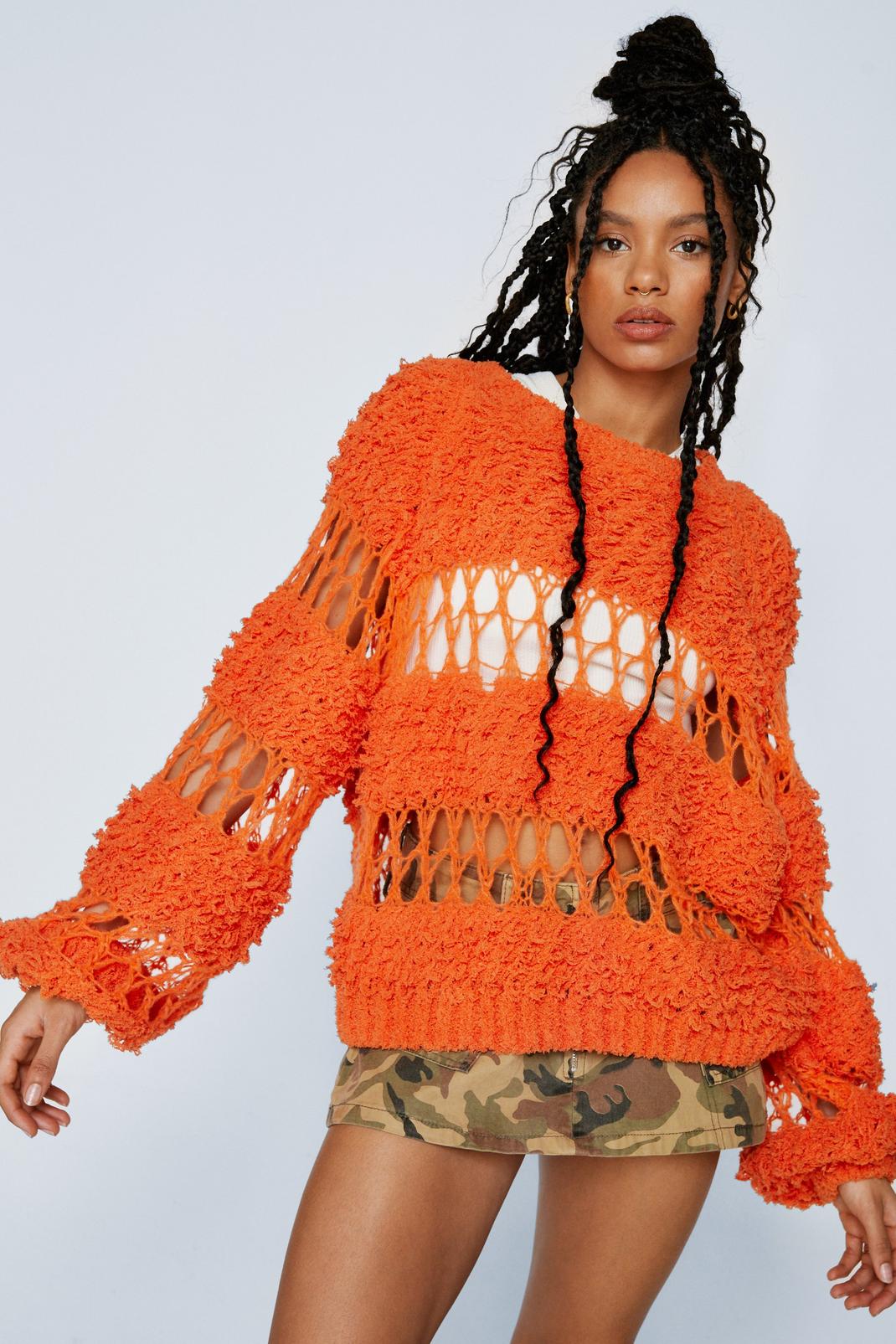 Orange Open Panelled Knitted Jumper  image number 1