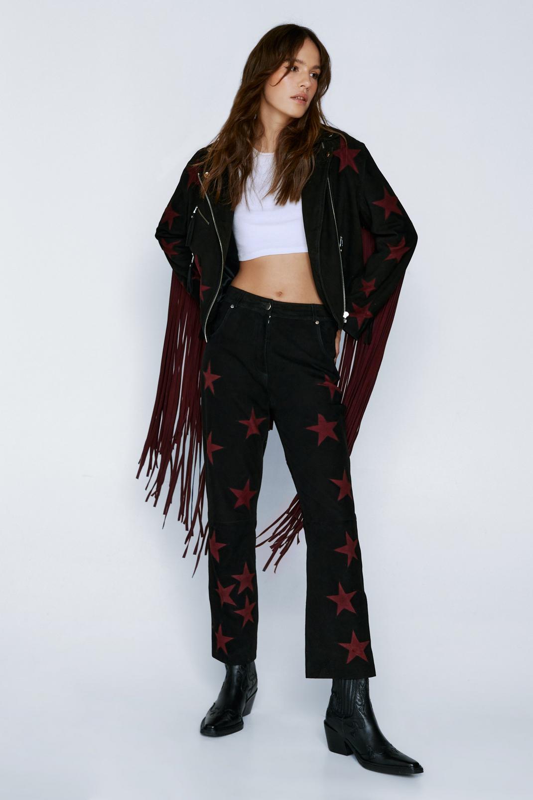 Black Suede Star Flare Trousers image number 1