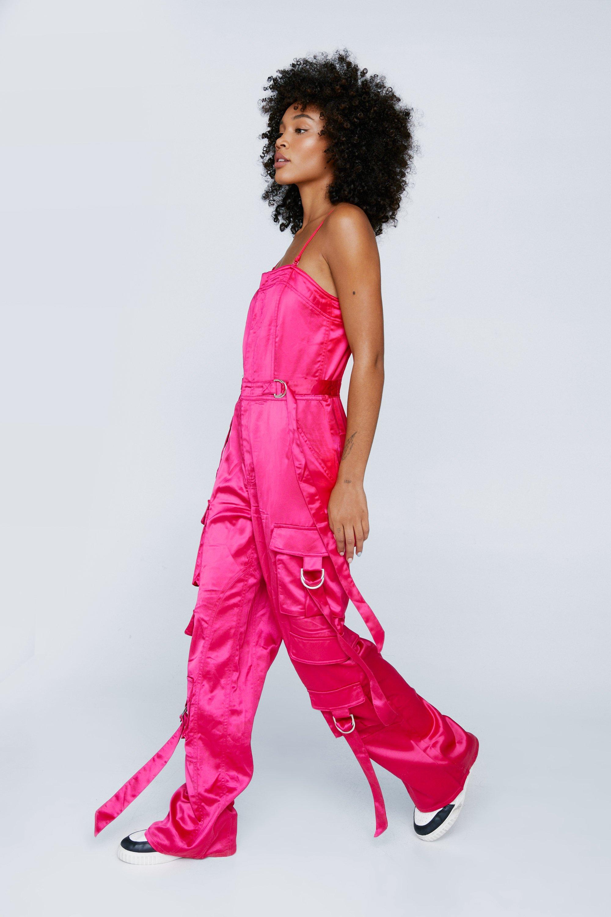 Pink hot sale satin jumpsuit