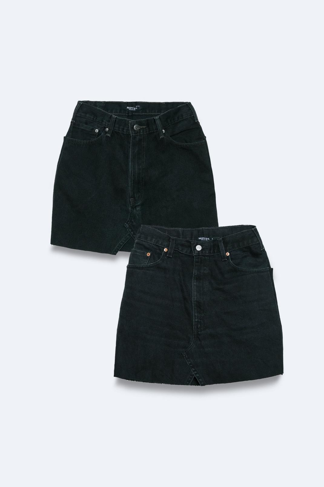 Black Vintage Notch Denim Mini Skirt Overdye image number 1