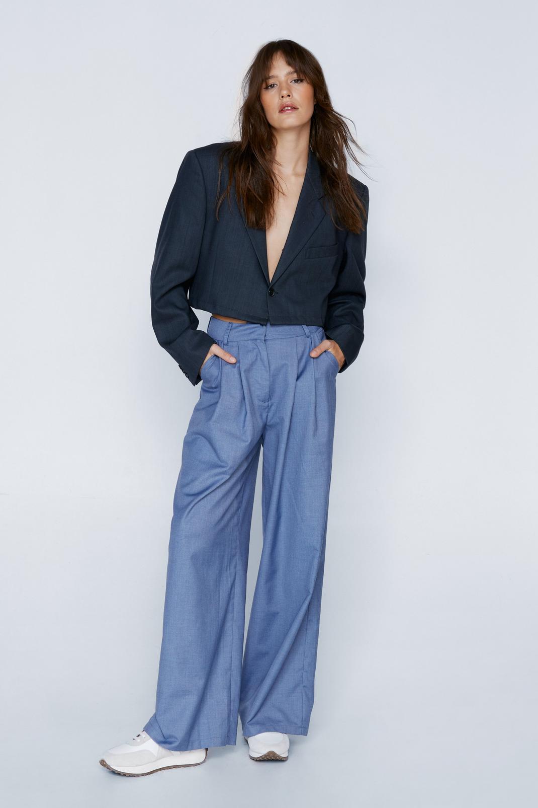 Pantalon large plissé en sergé premium, Denim-blue image number 1