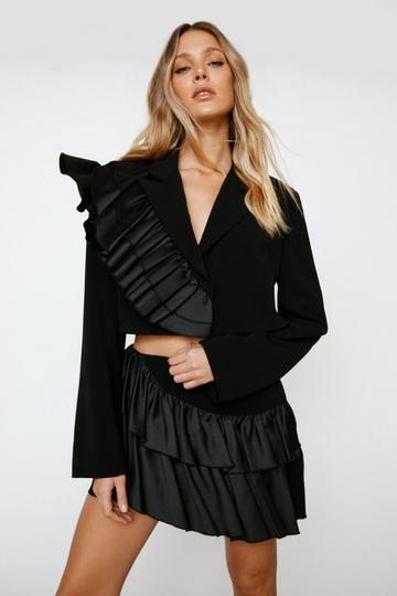 Taffeta Ruffle Detail Mini Skirt black
