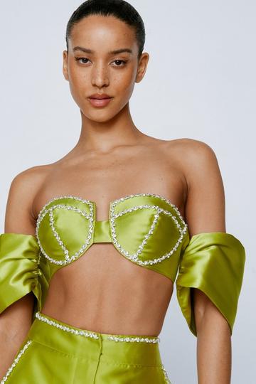 Diamante Embellished Cup Off The Shoulder Top chartreuse