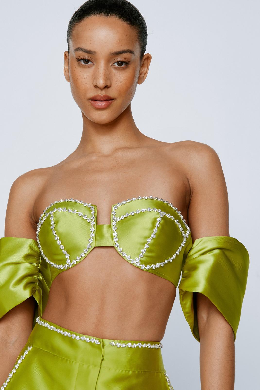 Chartreuse Diamante Embellished Cup Bardot Top image number 1