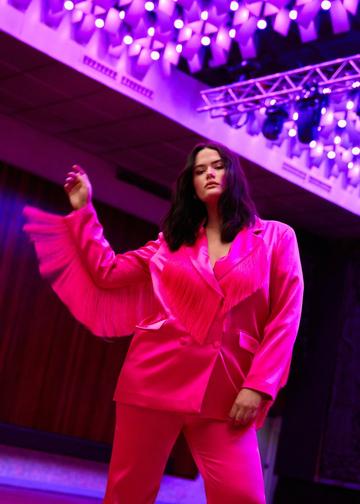 Pink Plus Bonded Satin Fringe Blazer