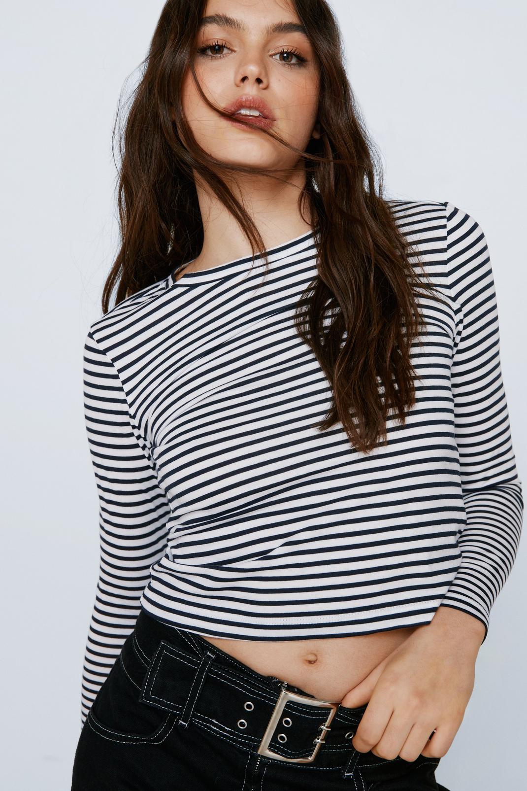 Stripe Long Sleeve Fitted Striped T-shirt image number 1