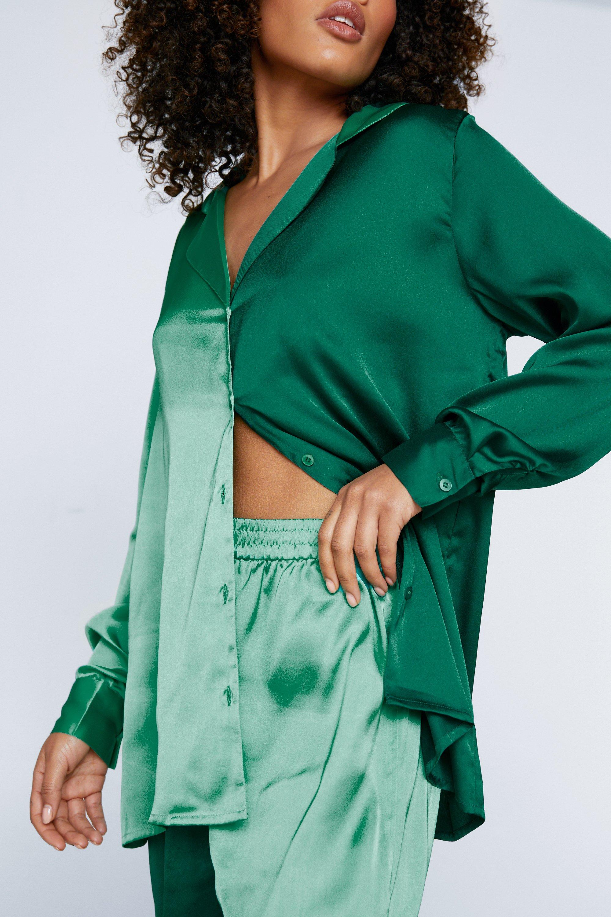 Morning Glory Satin Pajama Top In Kelly Green • Impressions Online Boutique