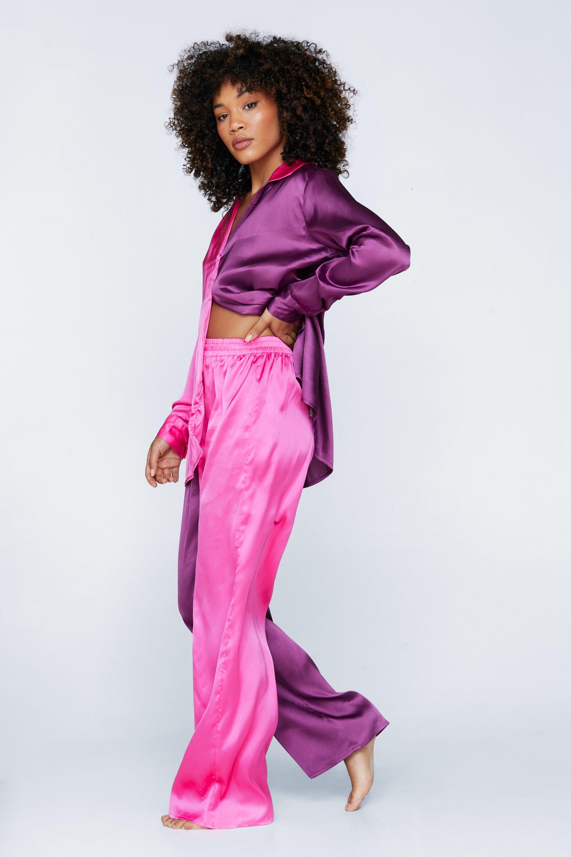 Satin Colourblock Pyjama Shirt and Trouser Set