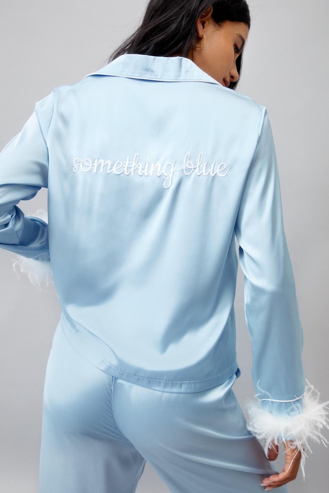Baby blue Something Blue Embroidered Feather PJ Pants Set image number 1
