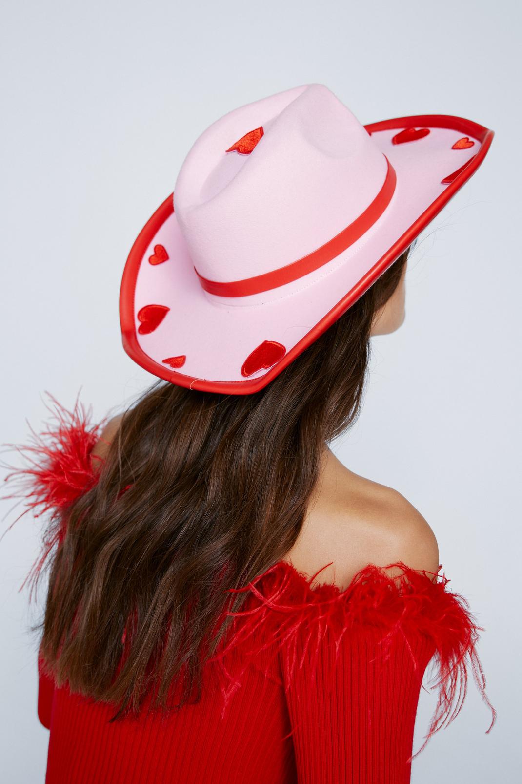 Pink Color Block Heart Detail Cowboy Hat image number 1