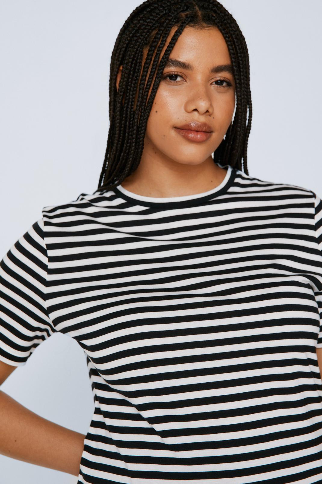 Stripe Plus Size Short Sleeved Striped T-Shirt image number 1